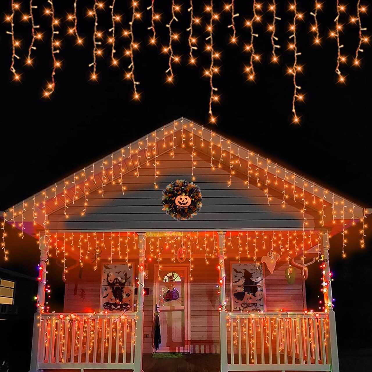 33 ft 400 LED Orange Icicle Halloween Lights – Connectable Outdoor Waterproof String Lights with 8 Modes, Timer & Memory Function for Halloween, Thanksgiving, Patio & Christmas (Orange)